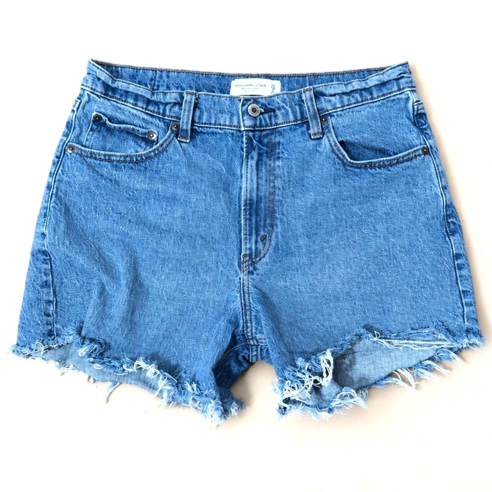 Abercrombie & Fitch High Rise Dad Shorts Distressed Cutoff Denim Jean Shorts - Picture 2 of 5